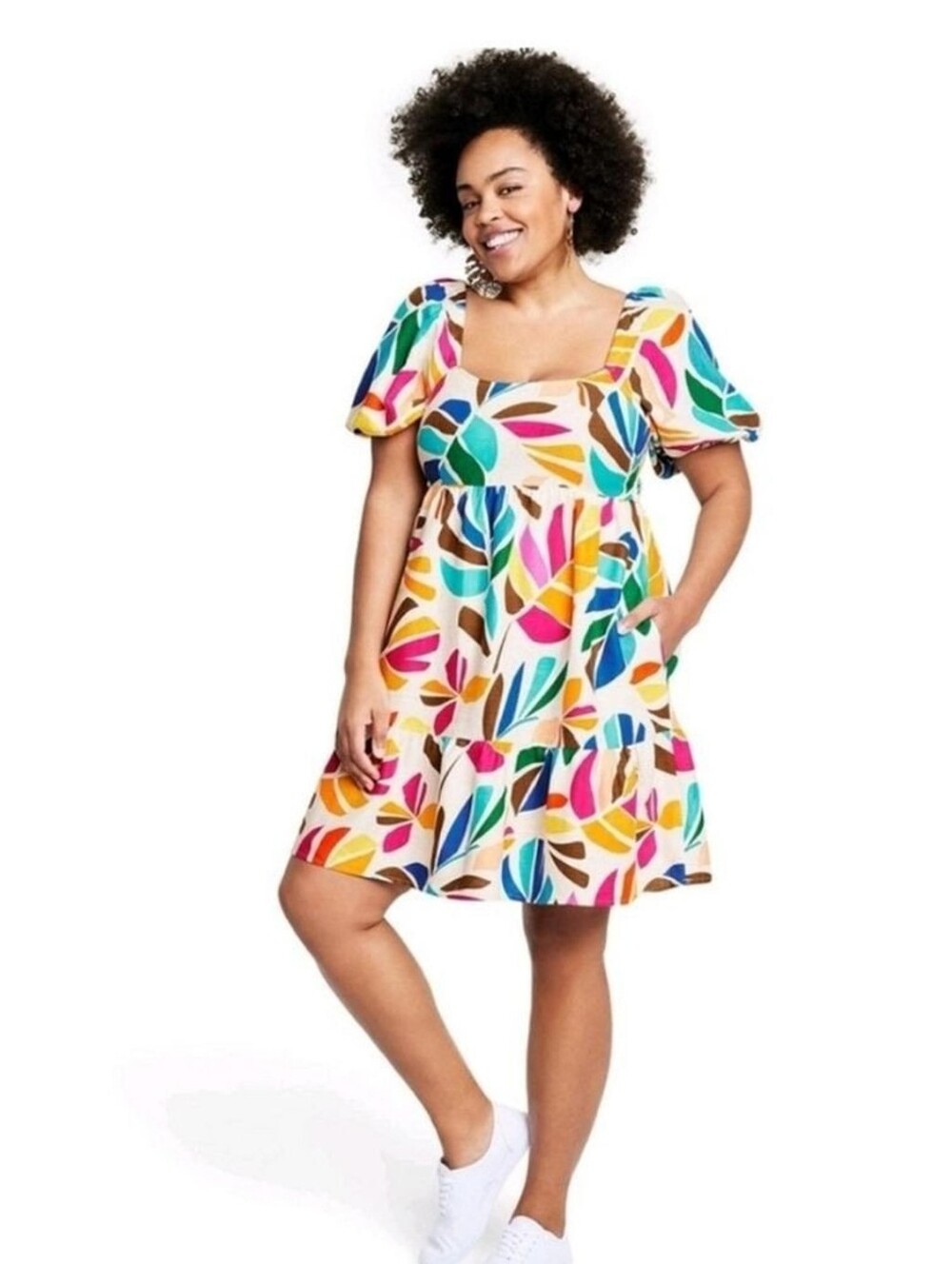 Tabitha Brown For Target Tropical Tiered Puff Sleeve Linen Blend Dress In Small